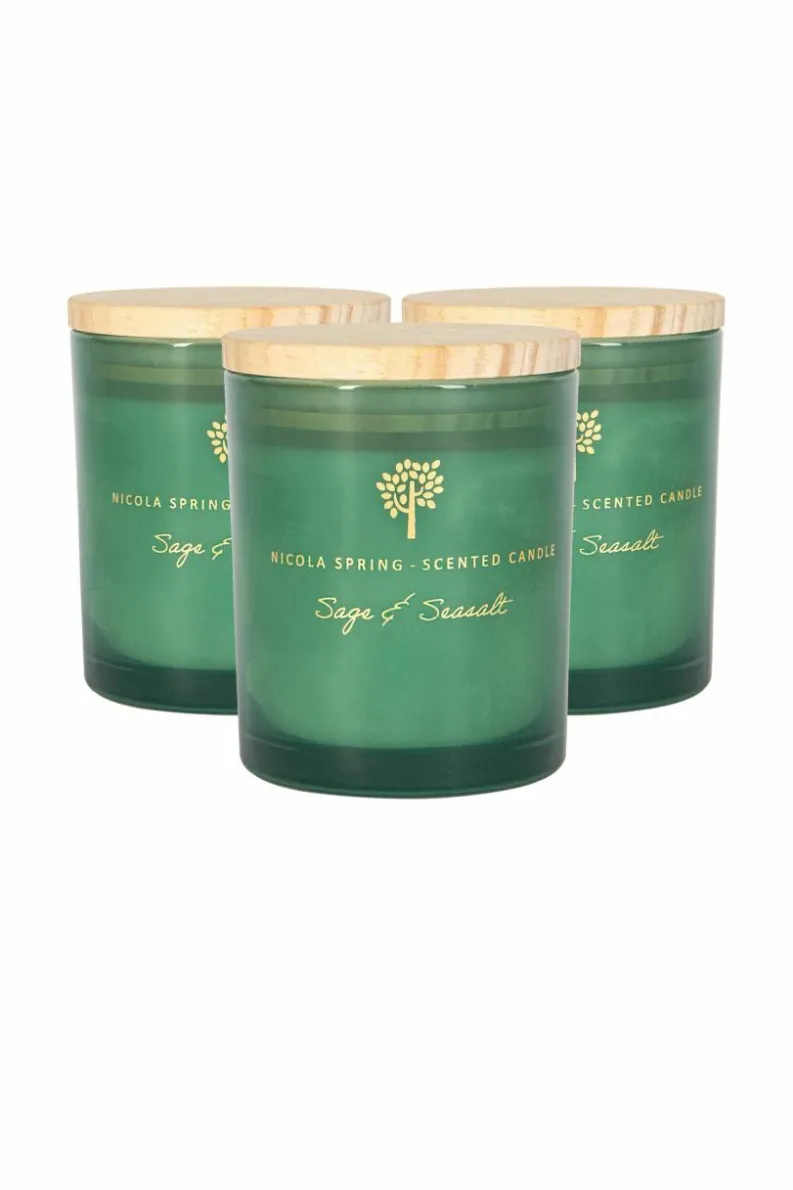 Candles & Diffusers|Candles*Nicola Spring Soy Wax Scented Candles - 130g - Sage & Seasalt - Pack of 3 Green