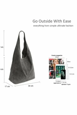 Handbags|Tote Bags*Kitise Spacious Slouch Genuine Italian Suede Tote Handbag Beige
