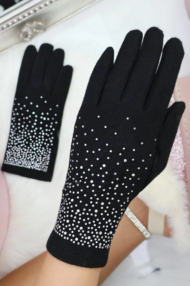 Hats & Gloves|Hats & Gloves*Love Lemonade Sparkly Crystal Shine Gloves Black