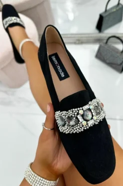 Flats*Love Lemonade Sparkly Gemstone Loafers Black