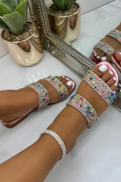 Sandals*Love Lemonade Sparkly Gemstone Sliders Pink