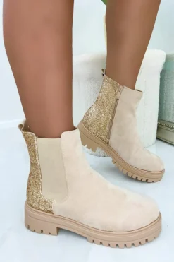 Ankle Boots*Love Lemonade Sparkly Glitter Back Ankle Boots Gold