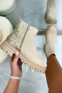 Ankle Boots*Love Lemonade Sparkly Glitter Back Ankle Boots Gold