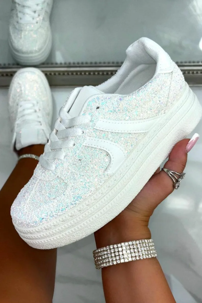 Trainers*Love Lemonade Sparkly Glitter Glow Platform Trainers White
