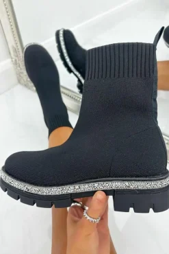 Chunky Boots*Love Lemonade Sparkly Stretch Chunky Sock Boots Black