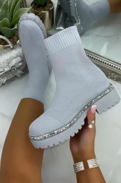 Chunky Boots*Love Lemonade Sparkly Stretch Chunky Sock Boots Grey