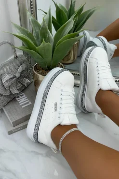 Trainers*Love Lemonade Sparkly Wedge Trim Trainers White