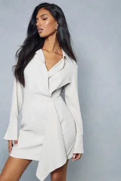 Shirt Dresses*MissPap Split Sleeve Drape Detail Tailored Mini Shirt Dress stone