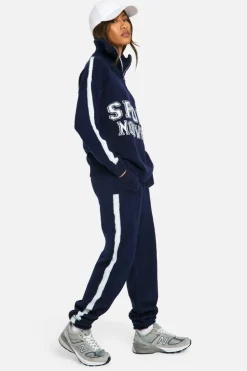 Knitted Co-Ords|Tracksuits*boohoo Sport Nouveau Knitted Zip Neck Oversized Jumper And Cuffed Jogger Set navy