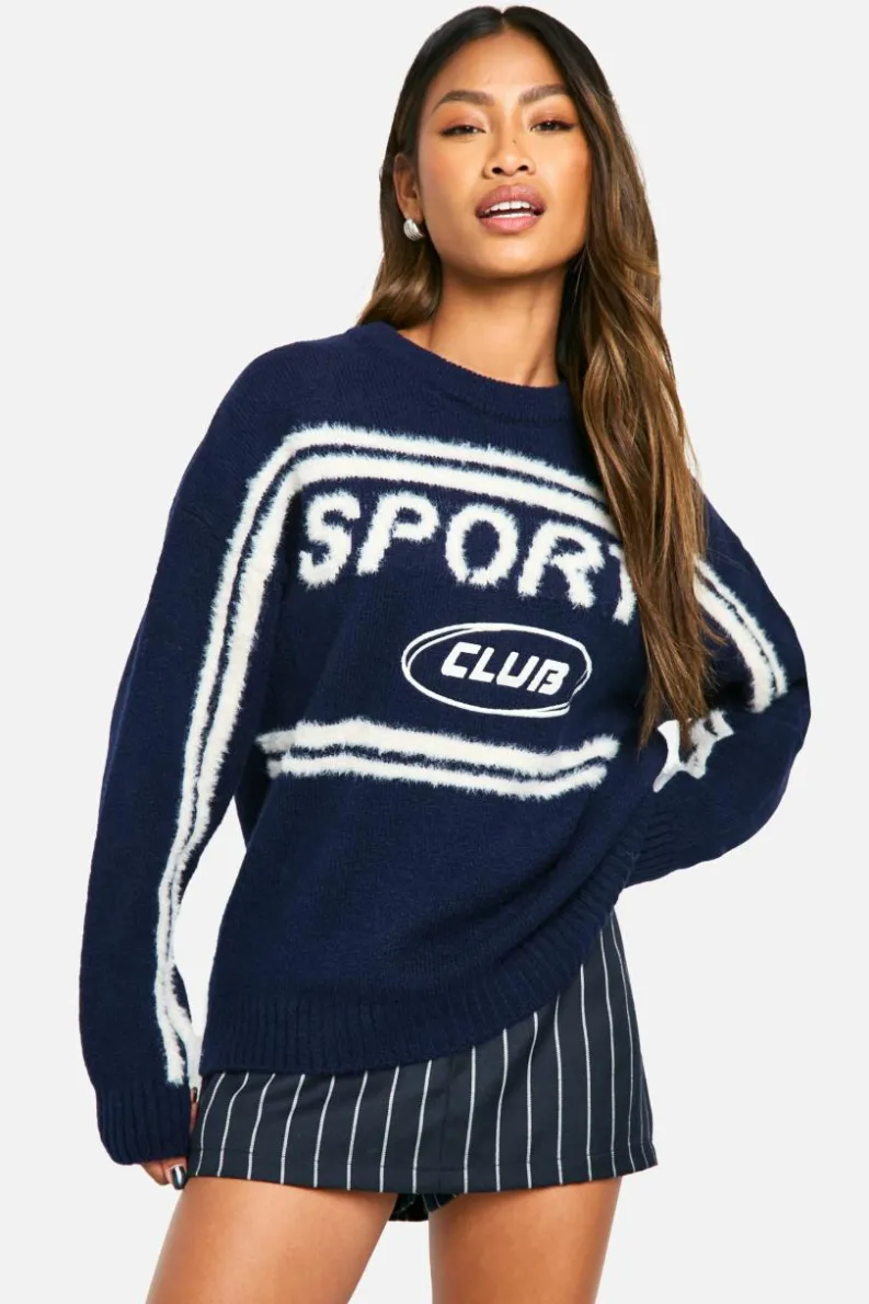 Oversized Jumpers*boohoo Sports Club Oversized Crew Neck Knitted Jumper navy