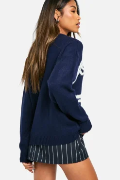 Oversized Jumpers*boohoo Sports Club Oversized Crew Neck Knitted Jumper navy