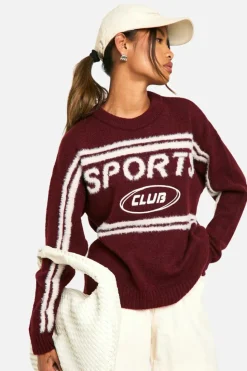 Oversized Jumpers*boohoo Sports Club Oversized Crew Neck Knitted Jumper burgundy