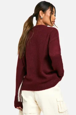 Oversized Jumpers*boohoo Sports Club Oversized Crew Neck Knitted Jumper burgundy