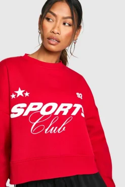 Sweatshirts|Hoodies & Sweatshirts*boohoo Sports Club Slogan Boxy Oversized Crew Neck Sweatshirt red