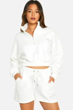 Sweatshirts|Hoodies & Sweatshirts*boohoo Sports Club Slogan Half Zip Seam Detail Cropped Oversized Sweatshirt ecru