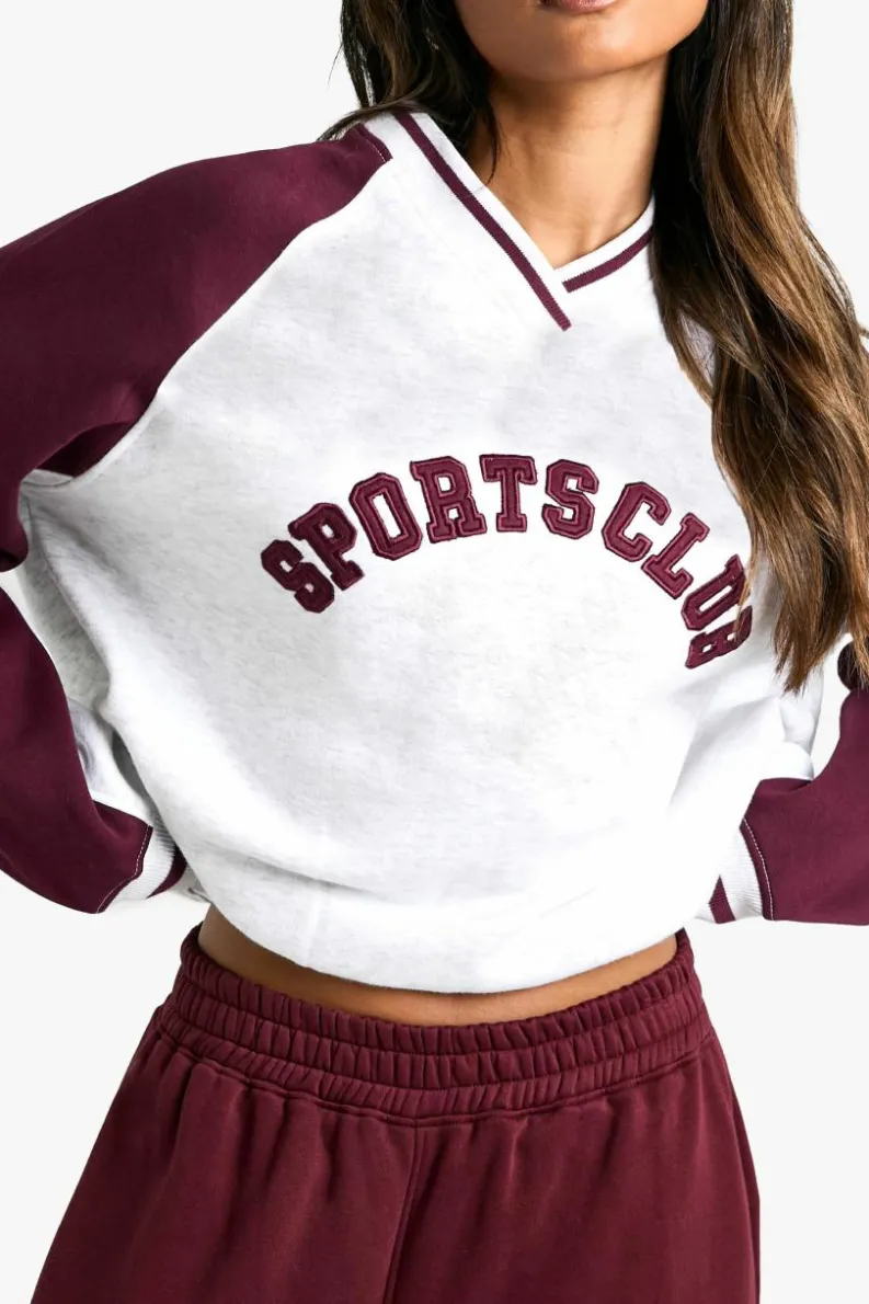 Sweatshirts|Hoodies & Sweatshirts*boohoo Sports Club Slogan Raglan V Neck Sweatshirt ash grey