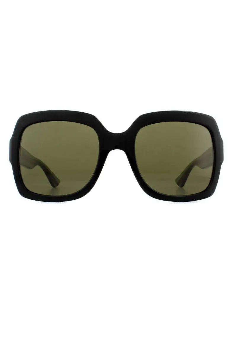 Sunglasses*Gucci Square Green Glitter and Red Green Sunglasses GG0036SN Black