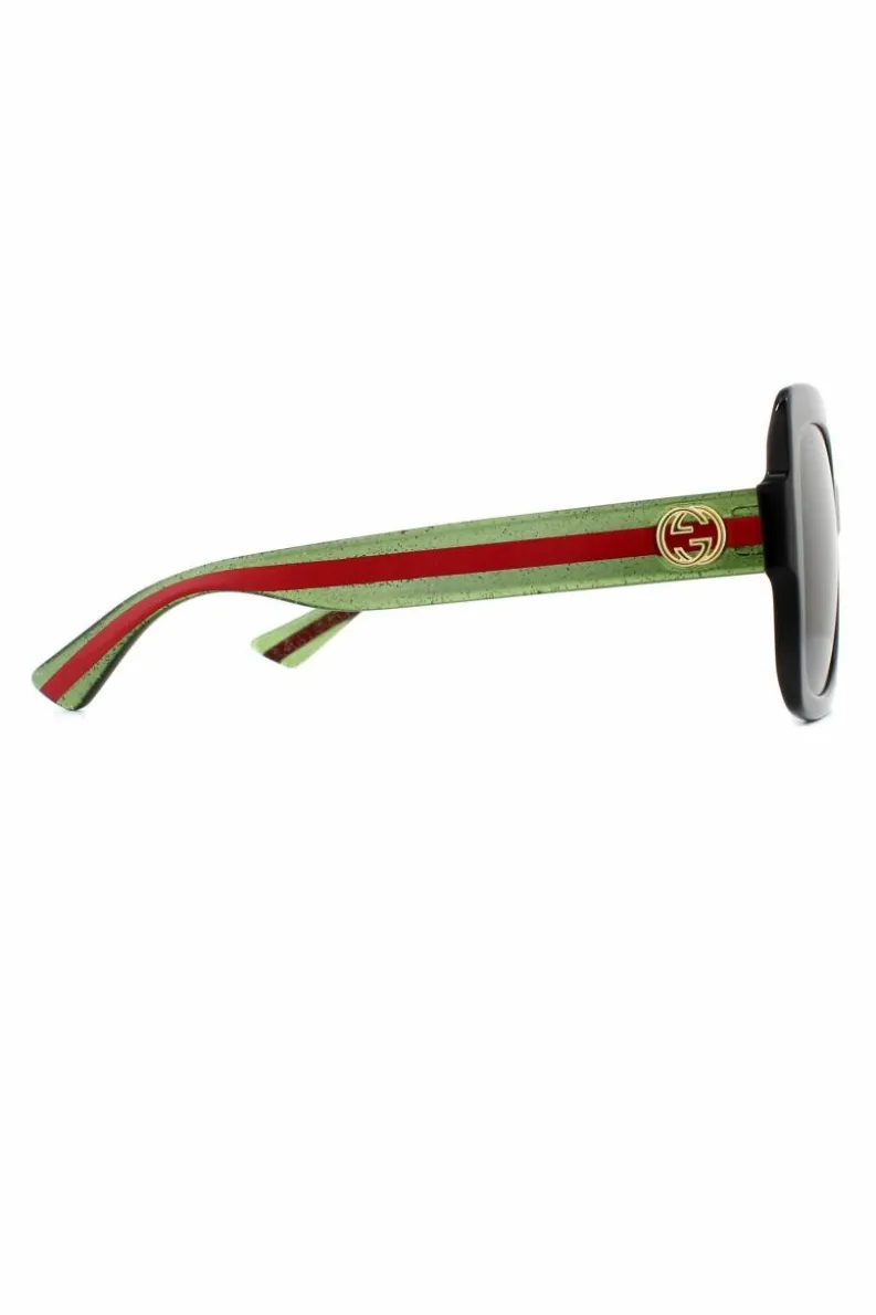 Sunglasses*Gucci Square Green Glitter and Red Green Sunglasses GG0036SN Black