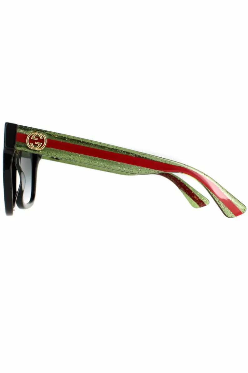 Sunglasses*Gucci Square With Green and Red Glitter Grey Gradient GG0034SN Sunglasses Black