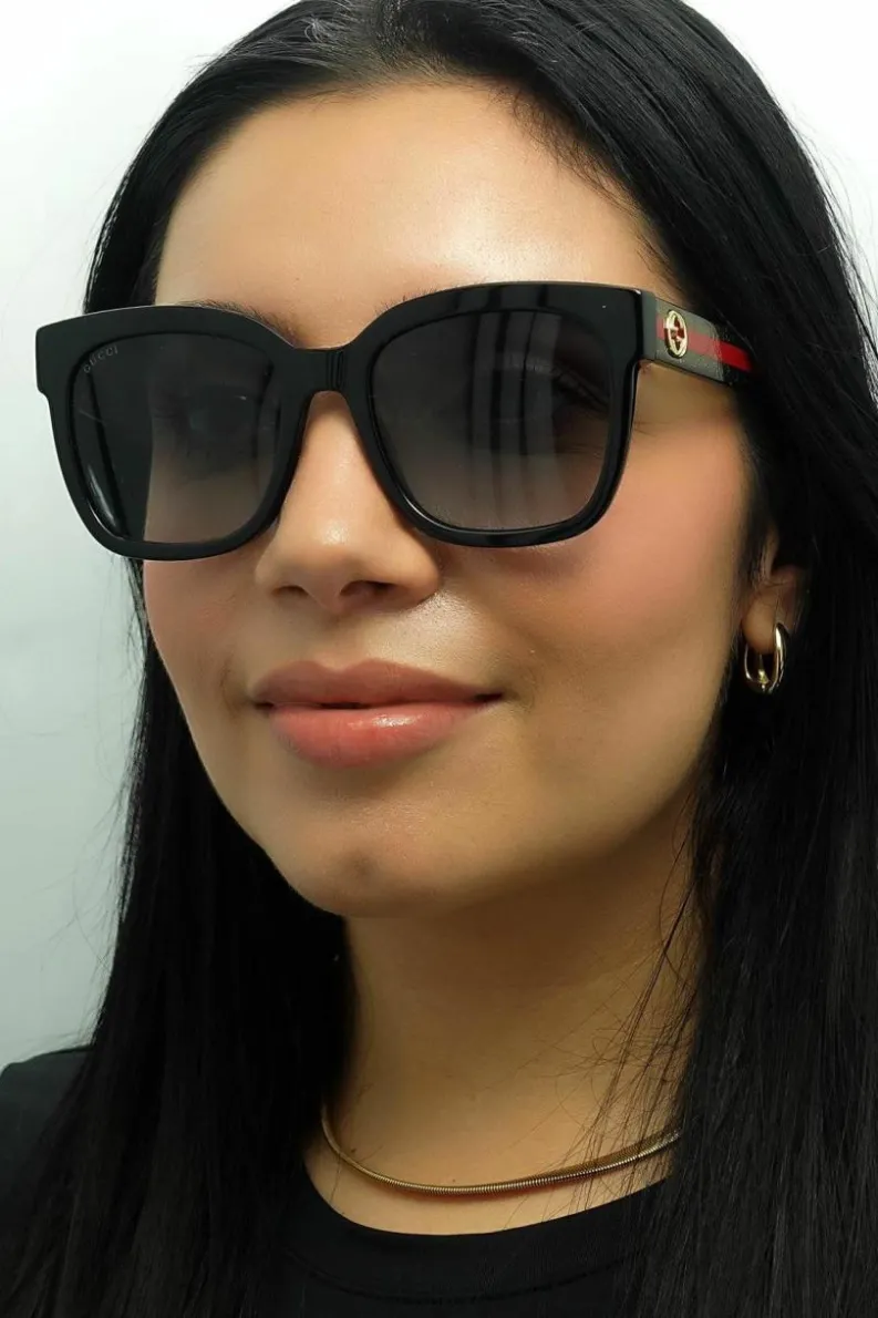Sunglasses*Gucci Square With Green and Red Glitter Grey Gradient GG0034SN Sunglasses Black