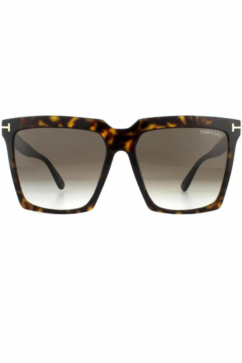 Sunglasses*Tom Ford Square Dark Havana Roviex Gradient Sunglasses Brown