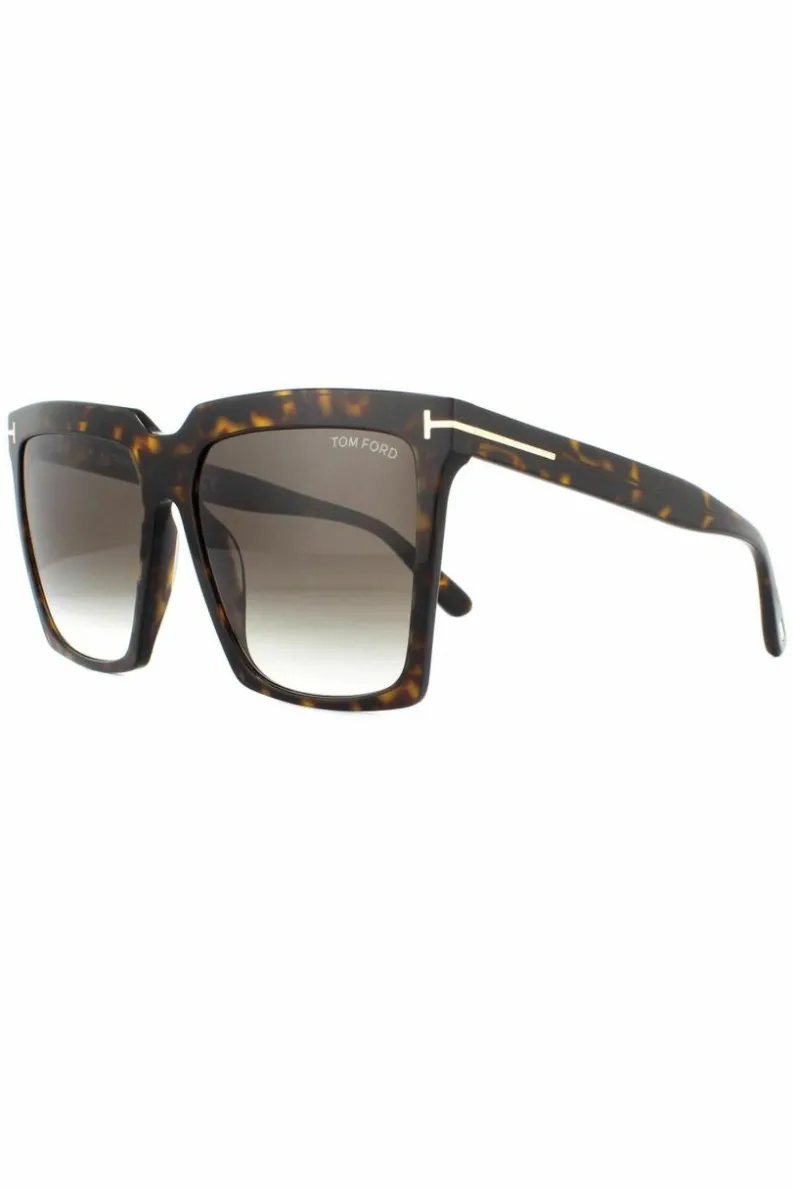 Sunglasses*Tom Ford Square Dark Havana Roviex Gradient Sunglasses Brown