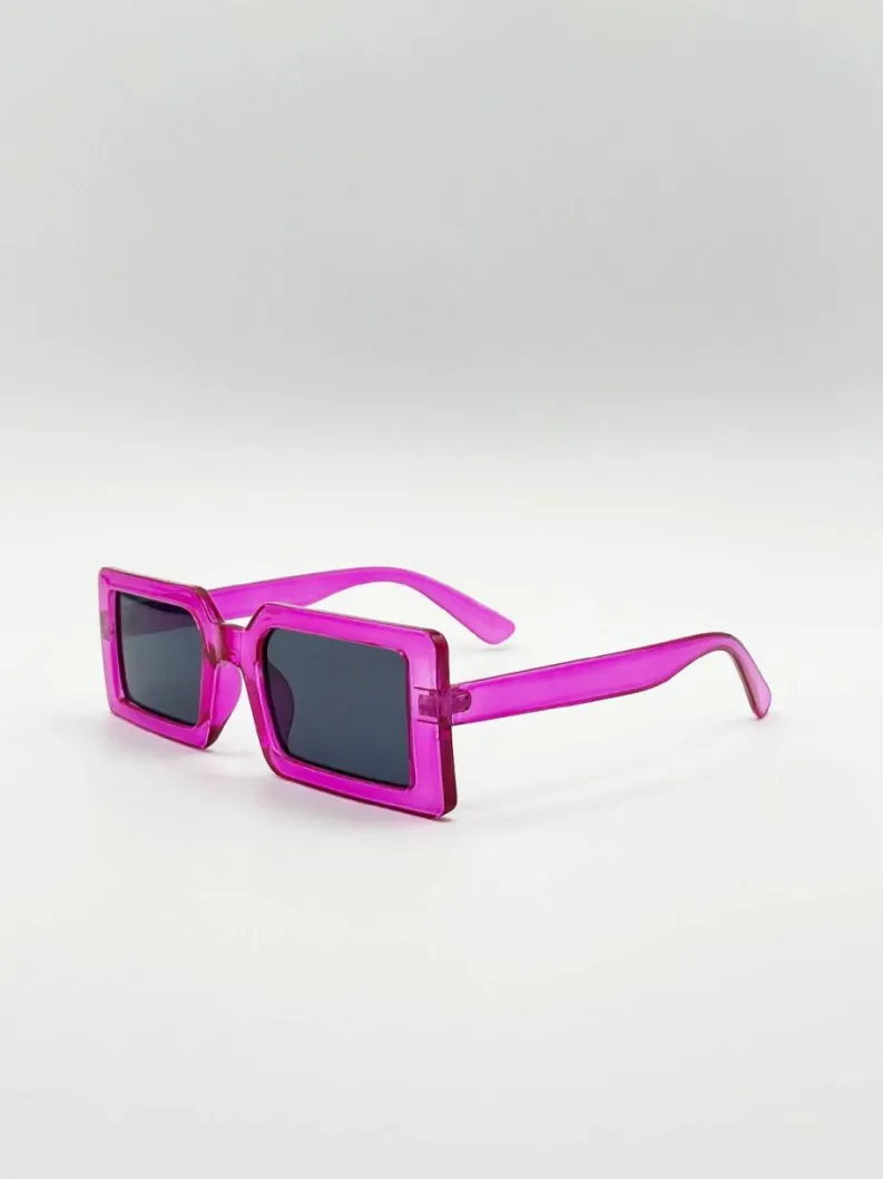 Sunglasses*SVNX Square Frame Sunglasses in Hot with Black Lens Pink