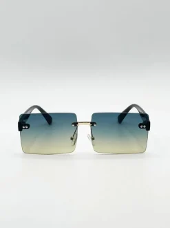 Sunglasses*SVNX Square Frameless Sunglasses with Ombre Lens Black