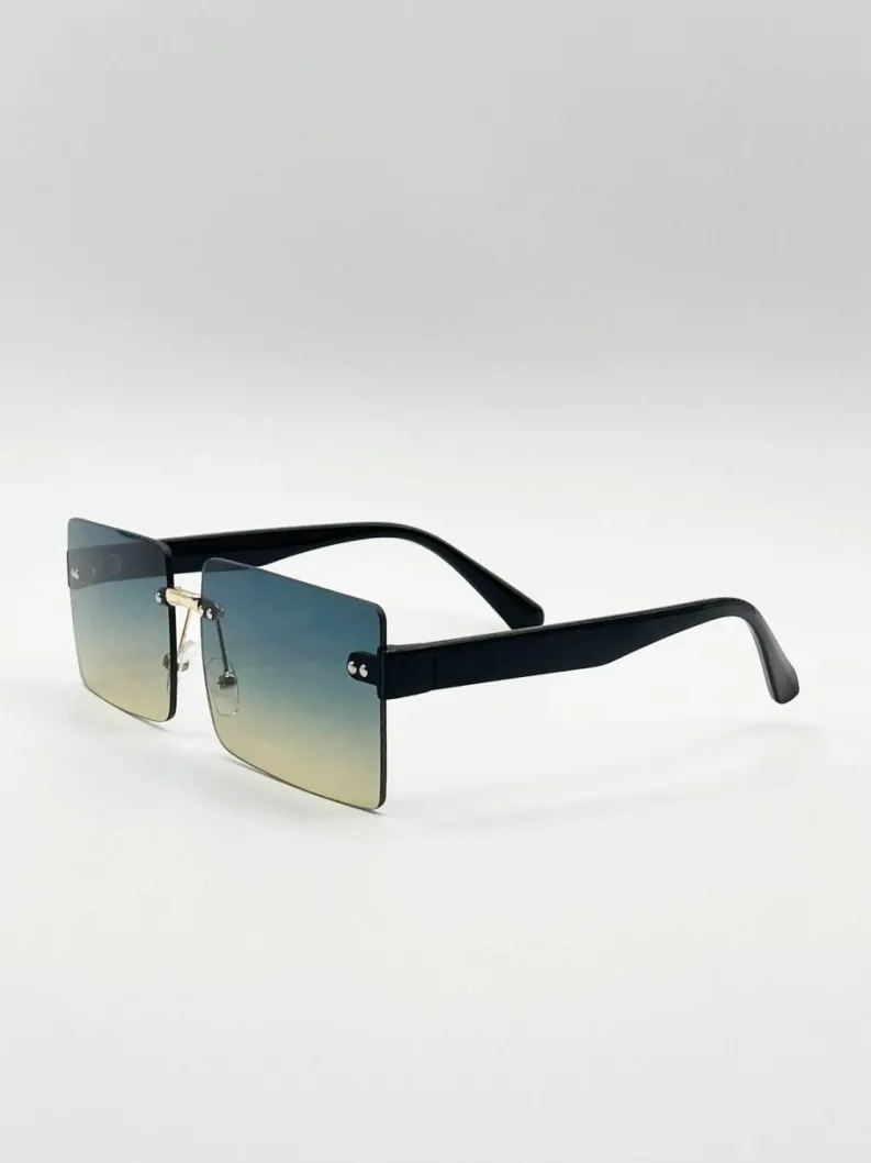 Sunglasses*SVNX Square Frameless Sunglasses with Ombre Lens Black