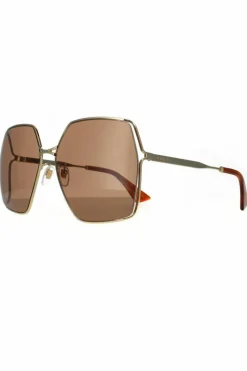 Sunglasses*Gucci Square Brown Sunglasses Gold