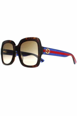 Sunglasses*Gucci Square Havana Glitter Blue and Red Gradient GG0036SN Brown