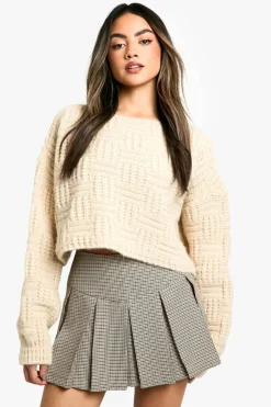 Oversized Jumpers|Jumpers*boohoo Square Knit Detail Oversized Crop Jumper stone