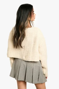 Oversized Jumpers|Jumpers*boohoo Square Knit Detail Oversized Crop Jumper stone
