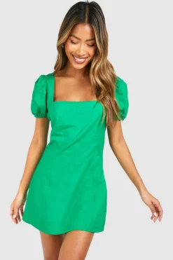 Skater Dresses|Mini Dresses*boohoo Square Neck Cotton Mini Dress green