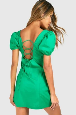 Skater Dresses|Mini Dresses*boohoo Square Neck Cotton Mini Dress green