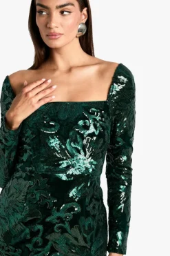 Maxi Dresses|Long Sleeve Dresses*boohoo Square Neck Demask Sequin Maxi Dress emerald