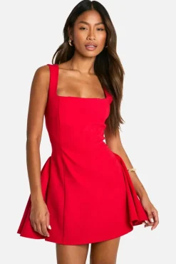Smock Dresses|Mini Dresses*boohoo Square Neck Full Skirt Mini Dress red