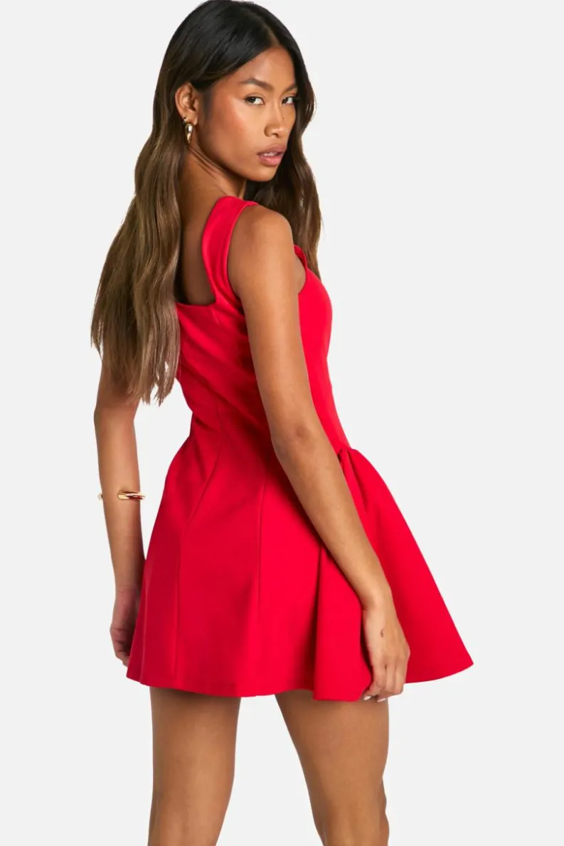 Smock Dresses|Mini Dresses*boohoo Square Neck Full Skirt Mini Dress red
