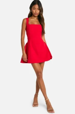 Smock Dresses|Mini Dresses*boohoo Square Neck Full Skirt Mini Dress red