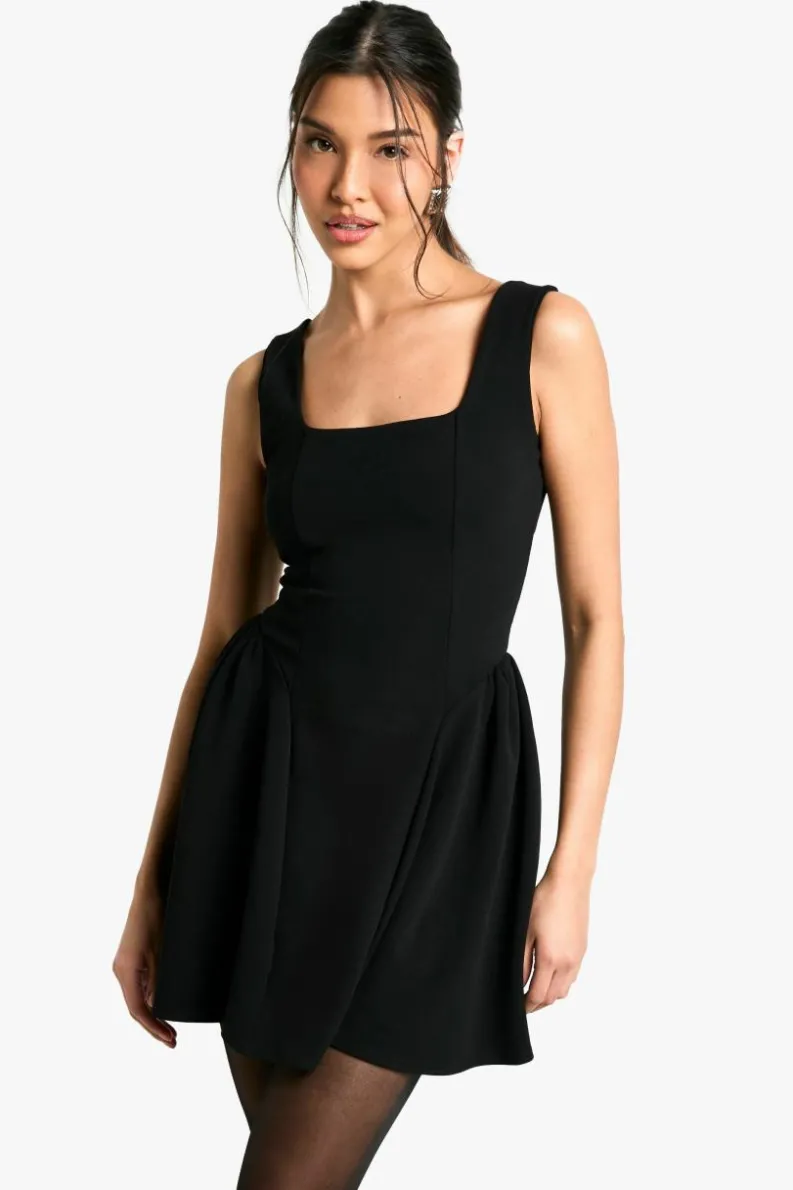 Skater Dresses|Mini Dresses*boohoo Square Neck Full Skirt Mini Dress black