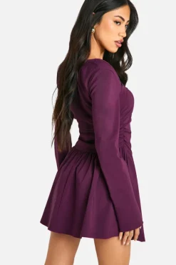 Skater Dresses|Mini Dresses*boohoo Square Neck Long Sleeve Skater Mini Dress plum