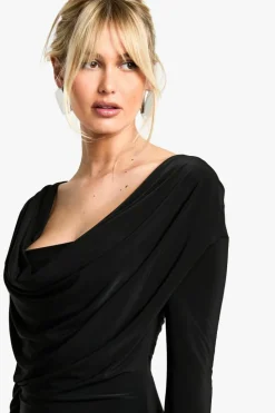 Bodycon Dresses*boohoo Square Neck Long Sleeve Slinky Bodycon Dress black