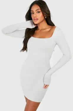 Bodycon Dresses*boohoo Square Neck Modal Long Sleeve Bodycon Dress grey