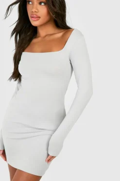 Bodycon Dresses*boohoo Square Neck Modal Long Sleeve Bodycon Dress grey