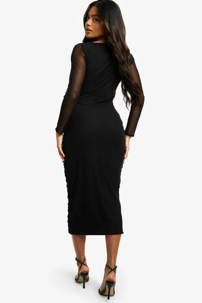 Bodycon Dresses|Dresses*boohoo Square Neck Ruched Mesh Midaxi Dress black