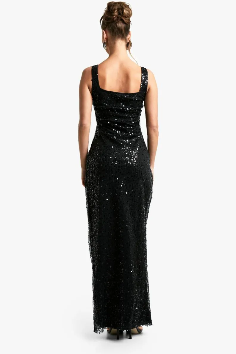 Maxi Dresses*boohoo Square Neck Sequin Column Maxi Dress black