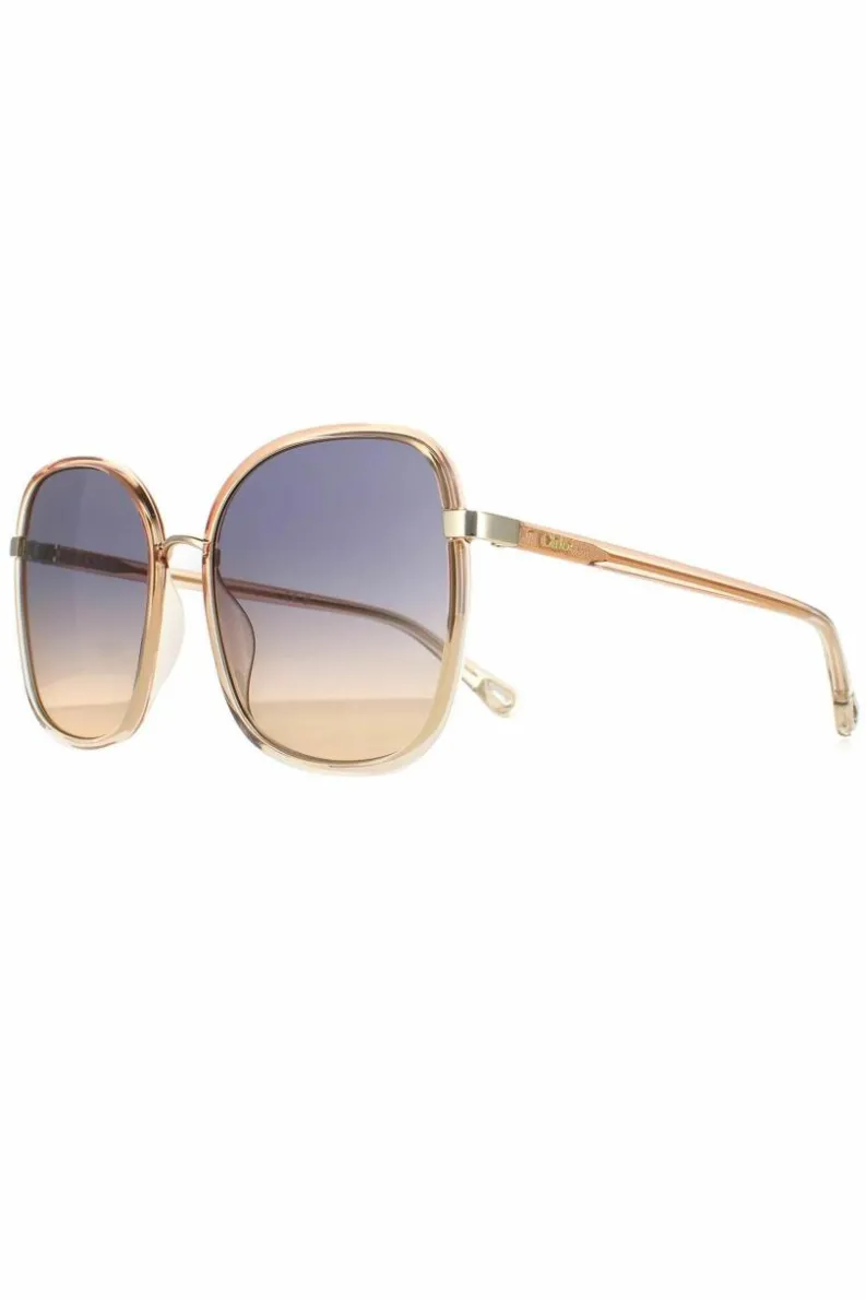 Sunglasses*Chloe Square Crystal Fade and Gold Blue to Brown Gradient CH0031S Franky Orange