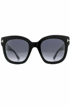 Sunglasses*Tom Ford Square Shiny Smoke Grey Mirror Sunglasses Black