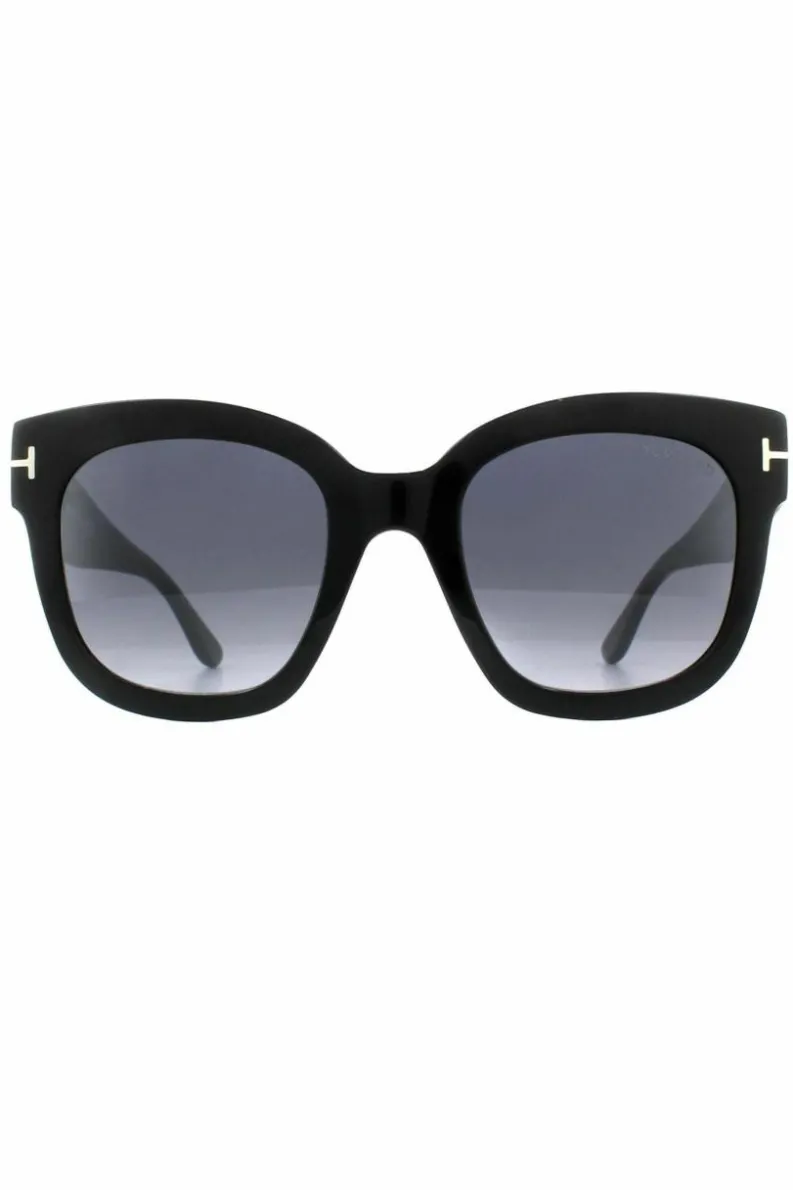 Sunglasses*Tom Ford Square Shiny Smoke Grey Mirror Sunglasses Black