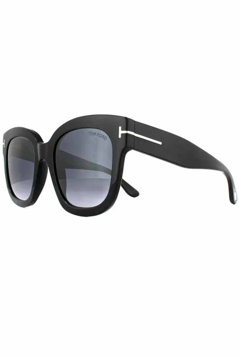 Sunglasses*Tom Ford Square Shiny Smoke Grey Mirror Sunglasses Black